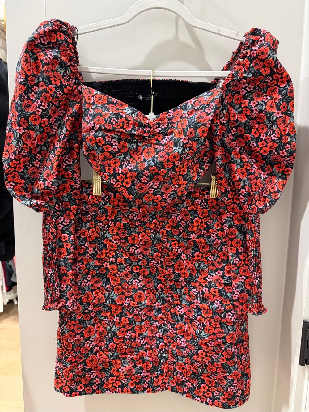 Zara Red Floral Puff-Sleeve Crop Top & Mini Skirt Set